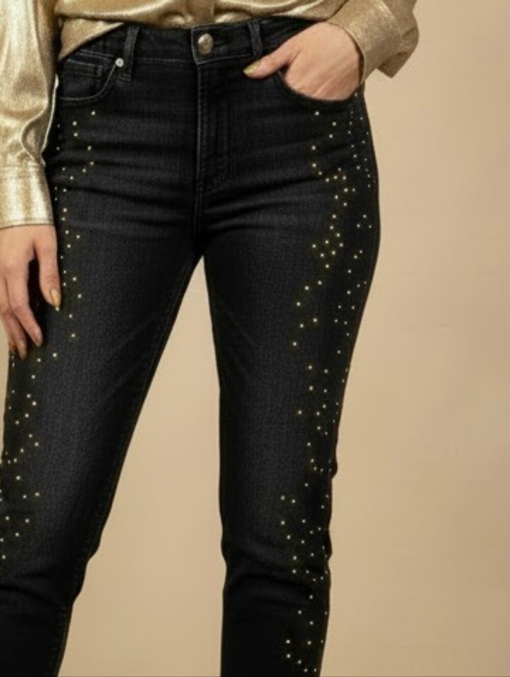 White House Black Market Black Skinny Jeans with Gold Stud Detailing